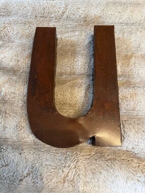 Large Metal Letter U Wall Accent in Brown Finish